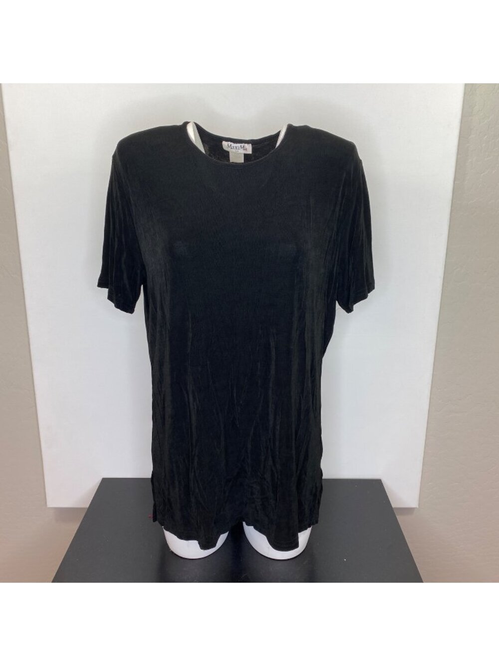 MaxiMa Womens Short Sleeve Top Shirt Black Velvet Size Large